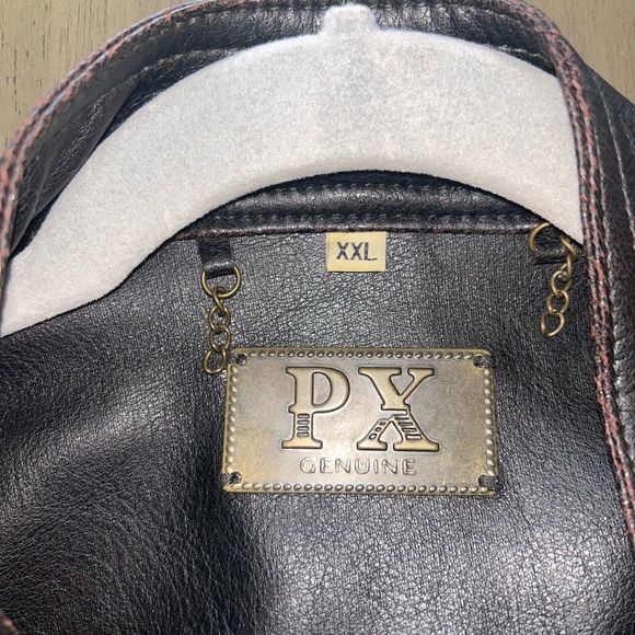 Men's Black Leather Jacket with Stripes - Picture 7 of 12